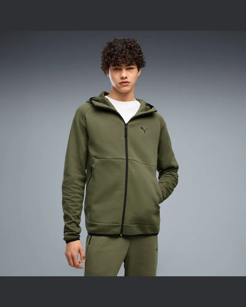Puma Felpa con cappuccio e zip TECH Elevated da uomo, Accessori, Verde Green