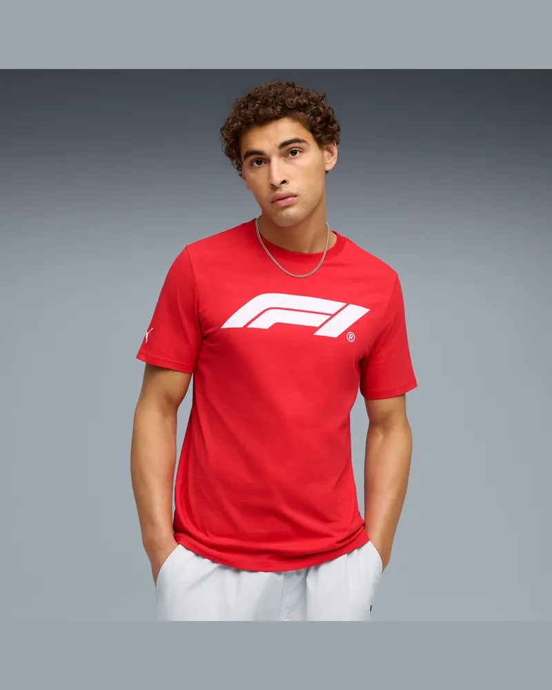 Puma T-shirt con logo F1® Essentials da uomo, Abbigliamento, Rosso Red
