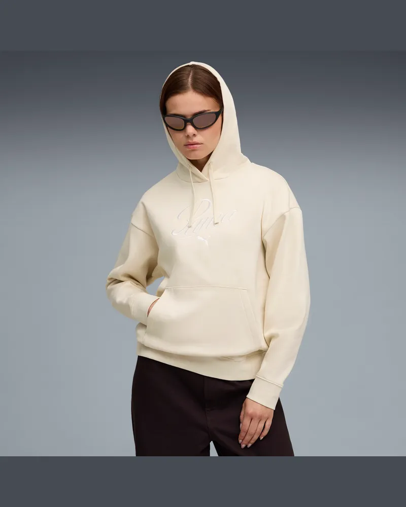 Puma Felpa con cappuccio Essentials Script da donna, Abbigliamento, Bianco White