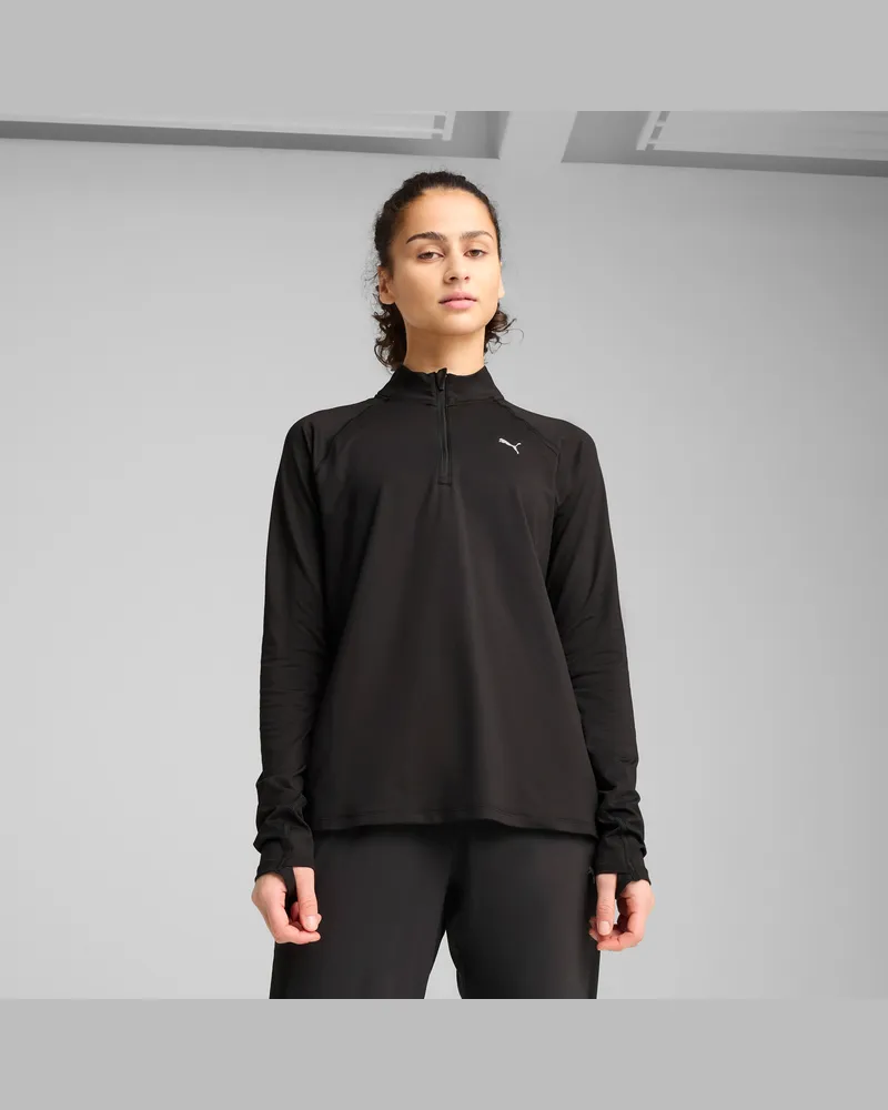 Puma Top con zip corta RUN VELOCITY CLOUDSPUN da donna, Abbigliamento, Nero Black