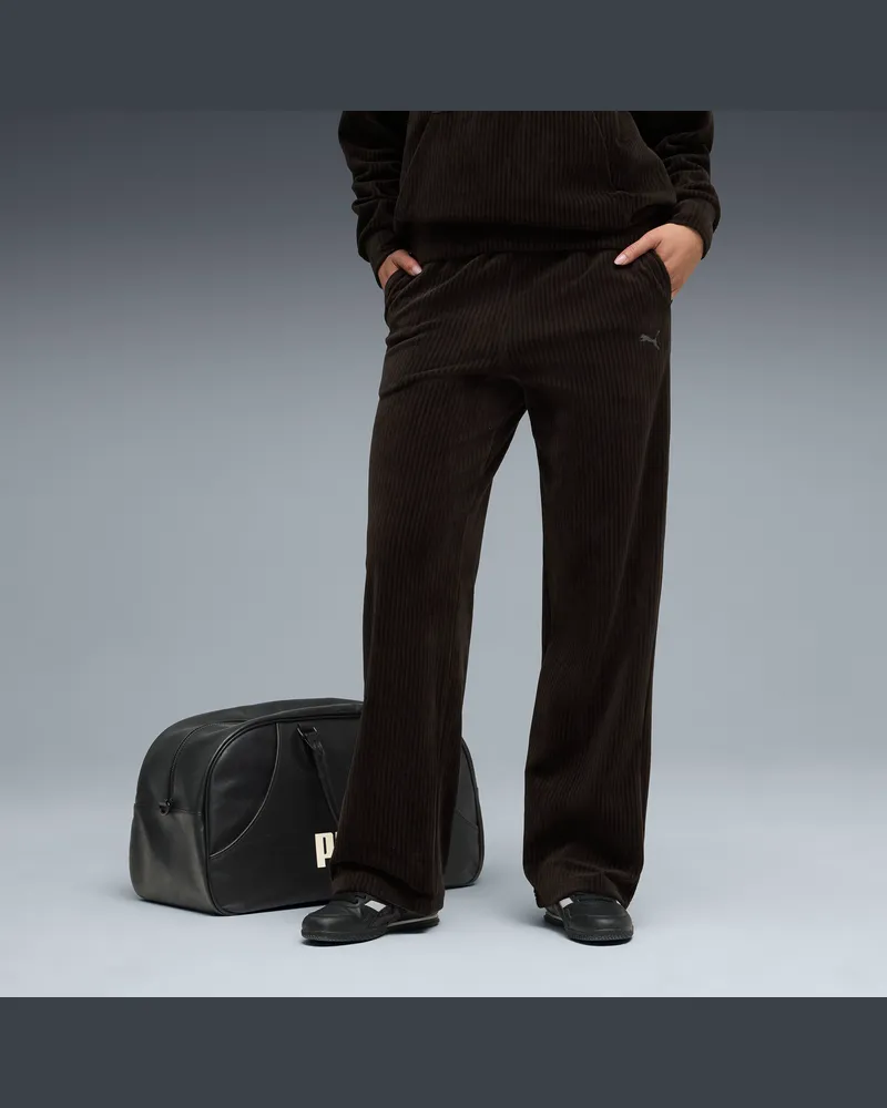 Puma Pantaloni dritti a coste Essentials Elevated da donna, Abbigliamento, Nero Black