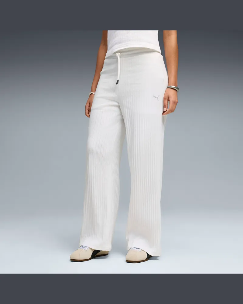 Puma Pantaloni larghi a vita alta HER da donna, Abbigliamento, Bianco White