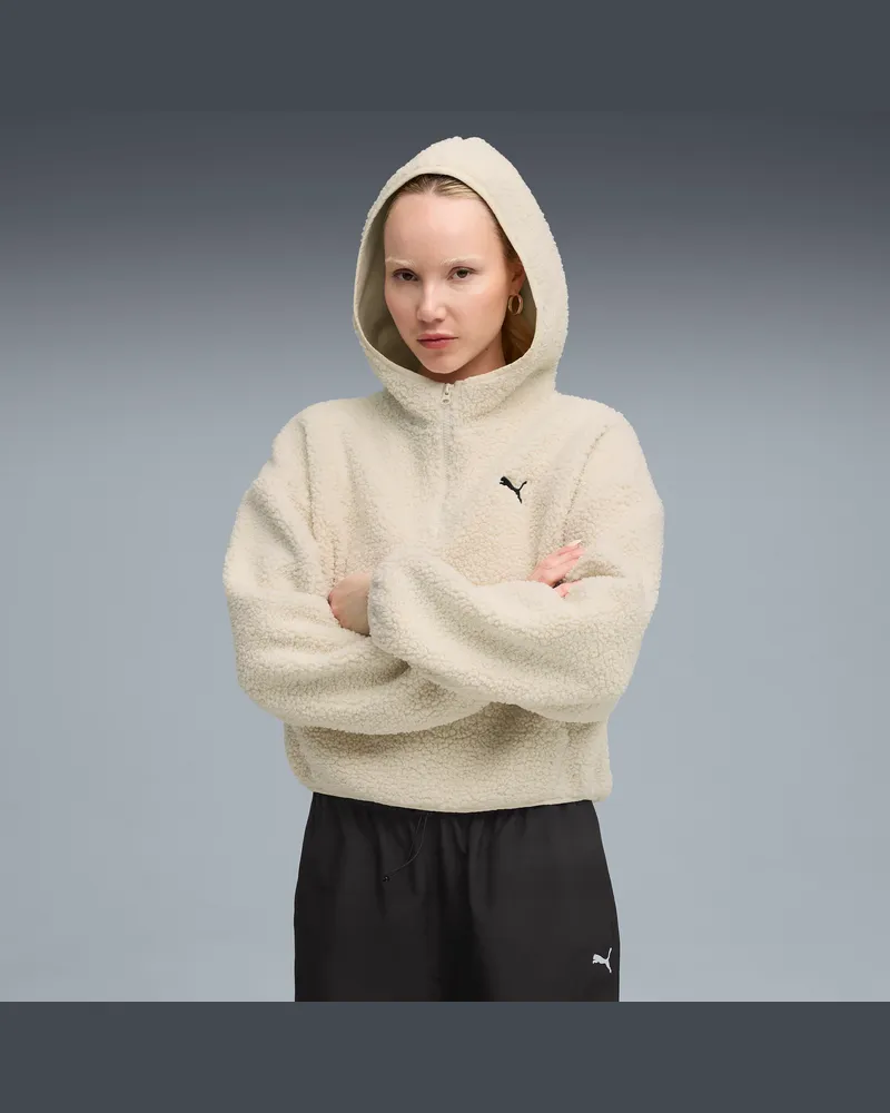 Puma Felpa con cappuccio oversize in pile Wardrobe Essentials da donna, Abbigliamento, Bianco White