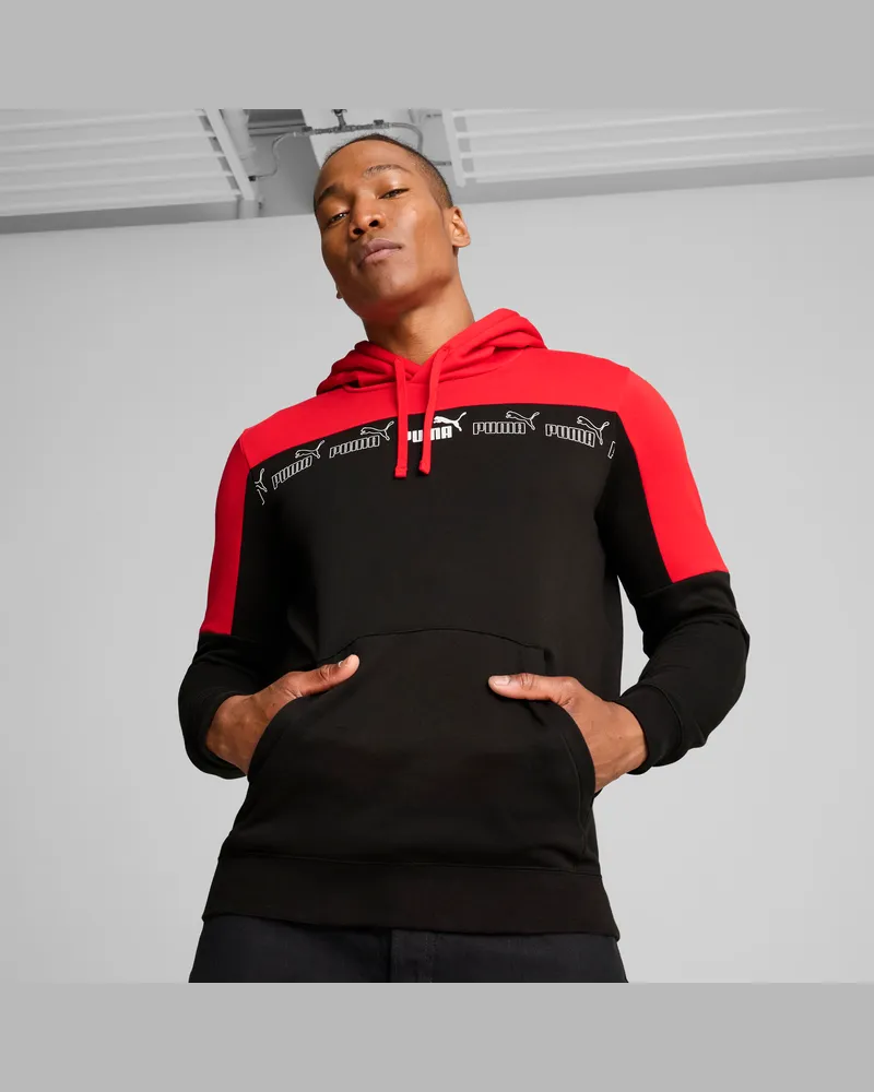 Puma Felpa con cappuccio Around the Block da uomo, Abbigliamento, Rosso Red