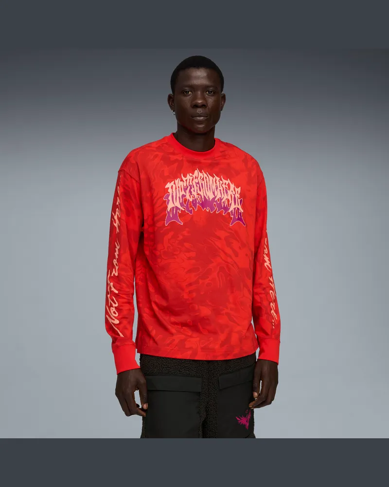 Puma T-shirt a maniche lunghe con stampa LaMelo Supernova da uomo, Abbigliamento, Rosso Red