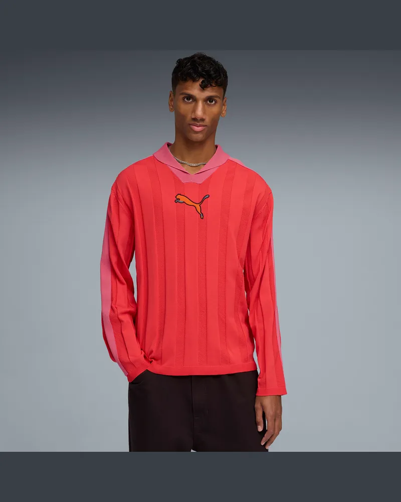 Puma Polo a maniche lunghe T7 da uomo, Abbigliamento, Rosso Red