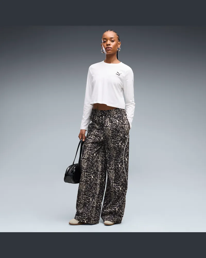 Puma Pantaloni sportivi da donna dal taglio morbido con stampa animalier e gamba ampia , Accessori, Beige Beige