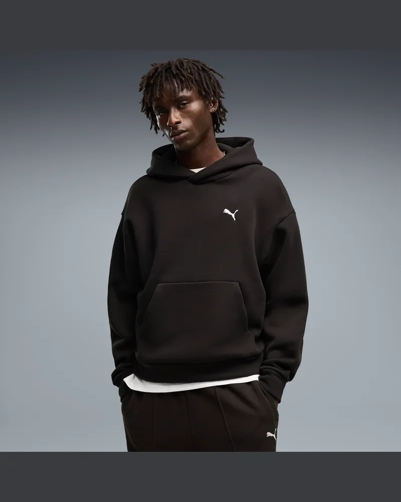 Puma Felpa con cappuccio Boxy in pile pesante Essentials dalla vestibilità oversize da uomo, Abbigliamento, Nero Black
