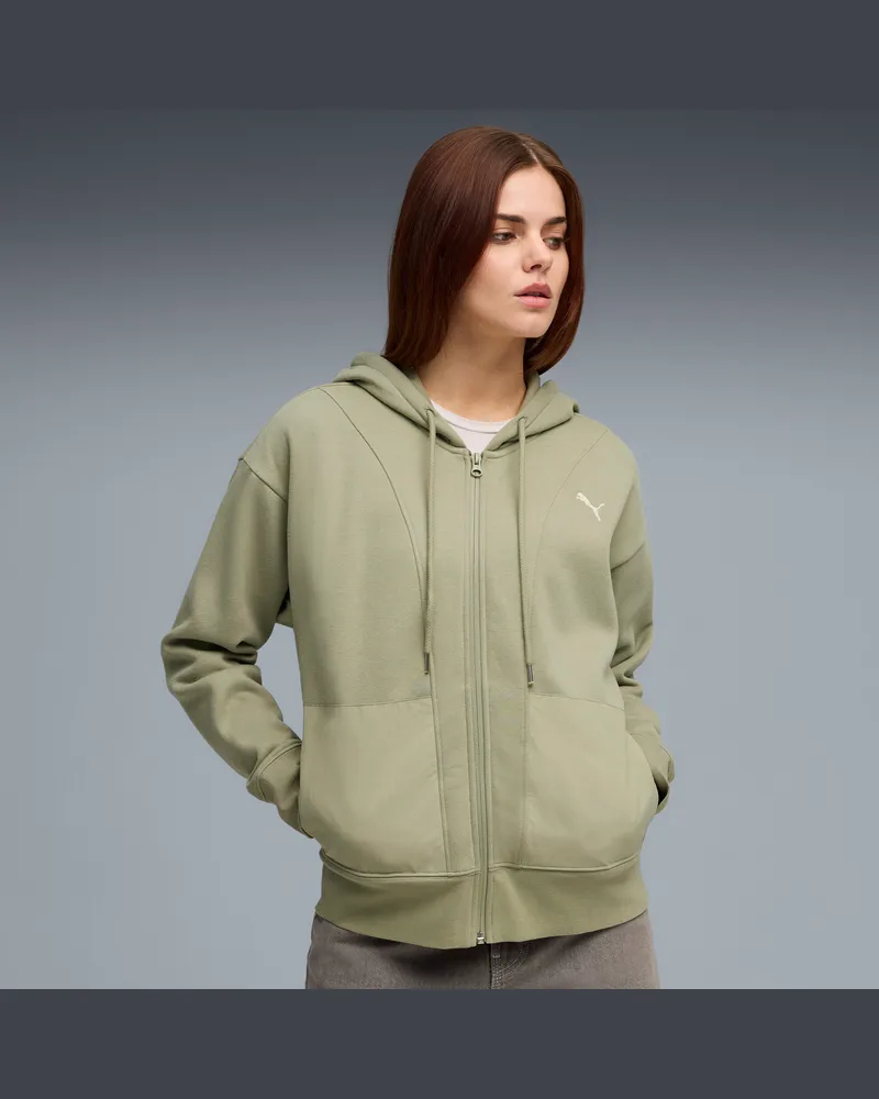 Puma Felpa con cappuccio e zip  Class dal taglio morbido da donna, Abbigliamento, Verde Green