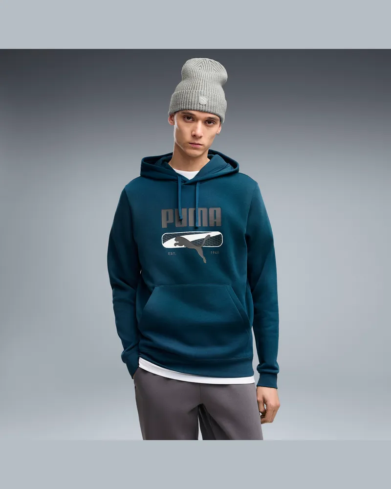 Puma Felpa con cappuccio in pile  Sport Logo Play da uomo, Abbigliamento, Blu Blue
