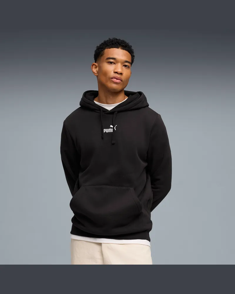 Puma Felpa con cappuccio in pile con logo Essentials N.1 da uomo, Abbigliamento, Nero Black