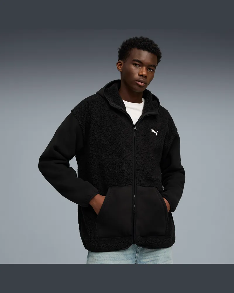 Puma Felpa con cappuccio e zip Essentials Elevated dal taglio morbido da uomo, Abbigliamento, Nero Black