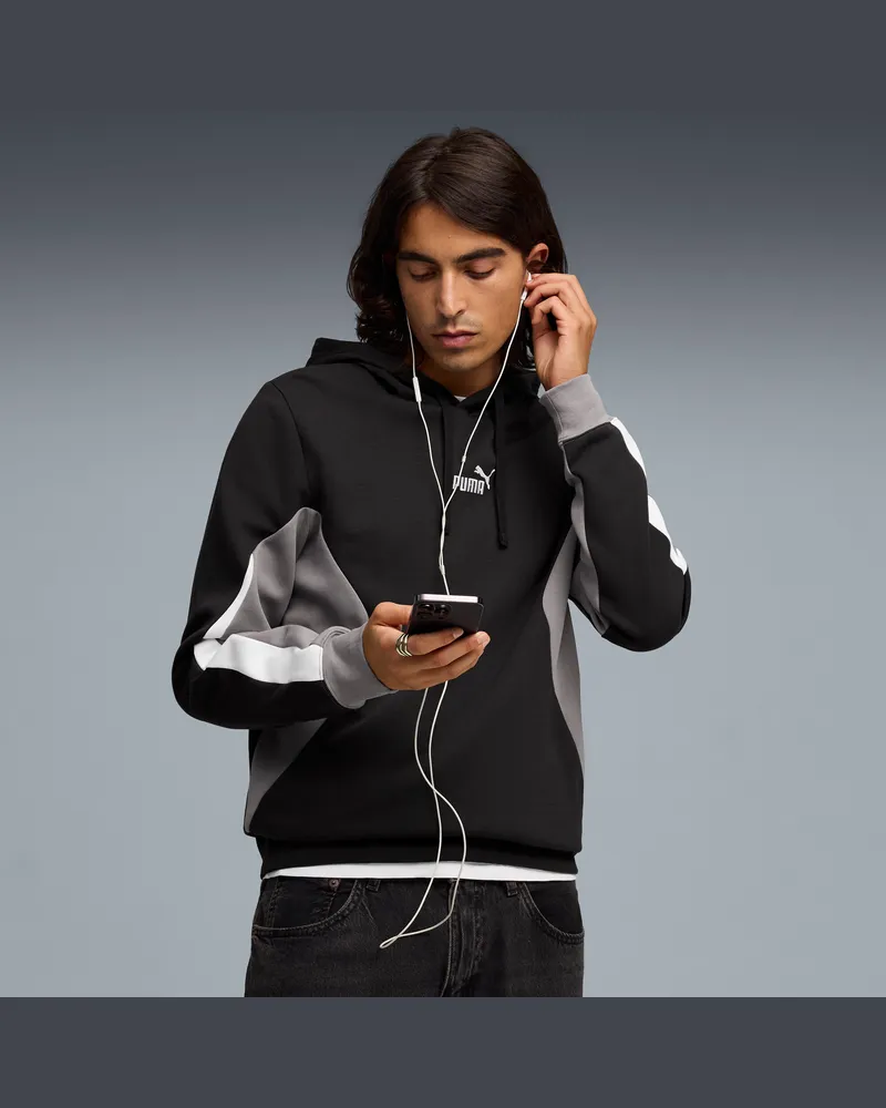 Puma Felpa con cappuccio a blocchi di colore Essentials da uomo, Abbigliamento, Nero Black