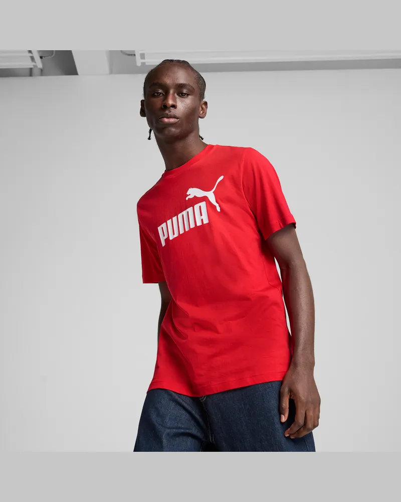 Puma T-shirt con logo Essentials N. 1 da uomo, Abbigliamento, Rosso Red