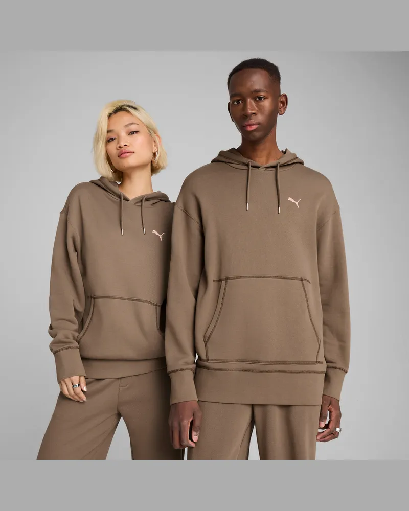 Puma Felpa con cappuccio grafica PREMIUM ESS vestibilità comoda unisex, Abbigliamento, Marrone Brown