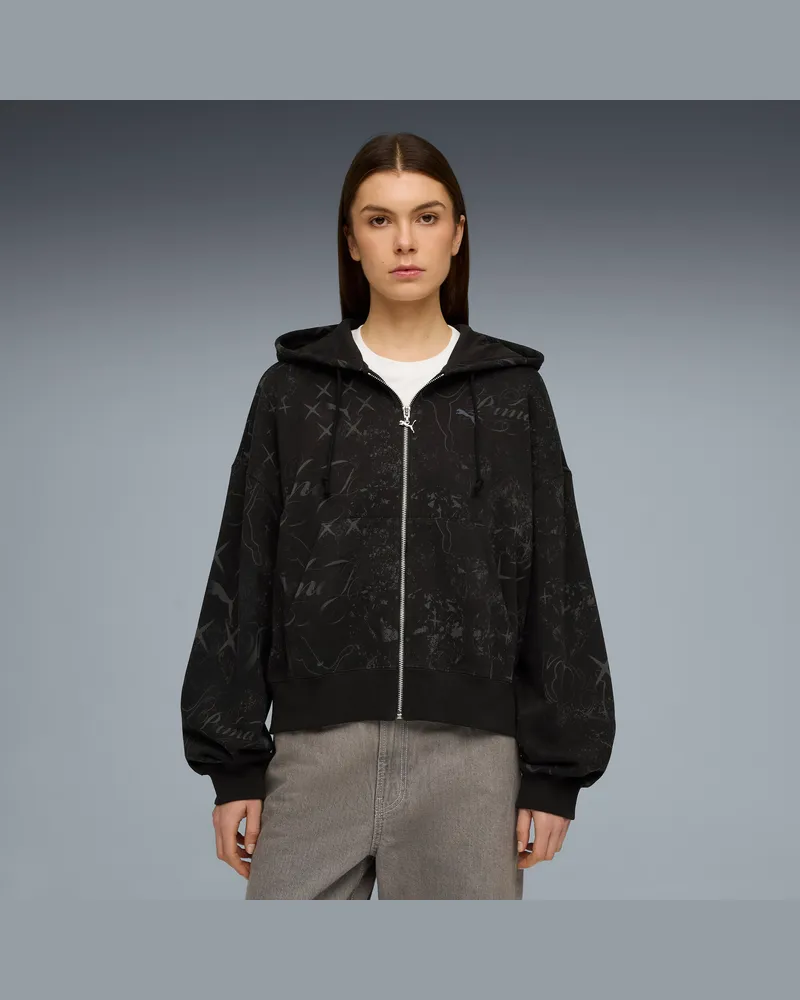 Puma Felpa oversize con cappuccio e zip Street Glam da donna, Abbigliamento, Nero Black