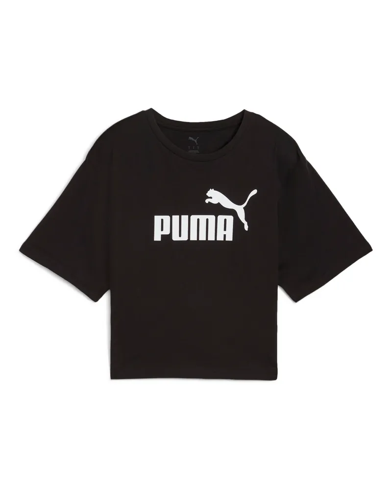 Puma T-shirt cropped con logo ESS N. 1 vestibilità comoda da donna, Abbigliamento, Nero Black
