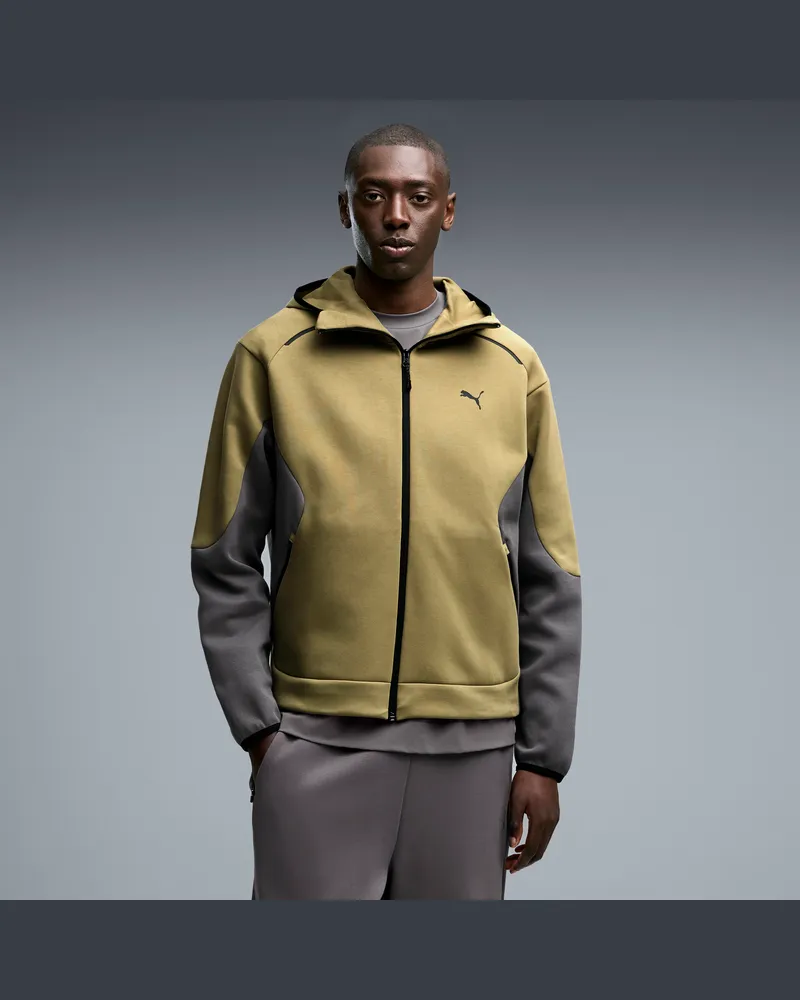 Puma Felpa con cappuccio e zip TECH dal taglio morbido da uomo, Abbigliamento, Marrone Brown