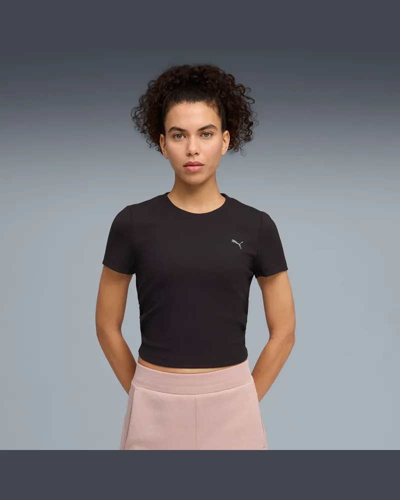 Puma T-shirt da training aderente a coste CLOUDSPUN da donna, Abbigliamento, Nero Black
