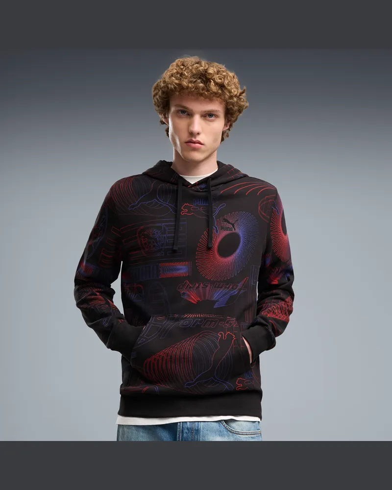 Puma Felpa con cappuccio con grafica Essentials da uomo, Abbigliamento, Nero Black
