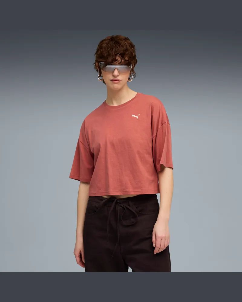 Puma T-shirt cropped oversize WARDROBE ESS da donna, Abbigliamento, Rosso Red