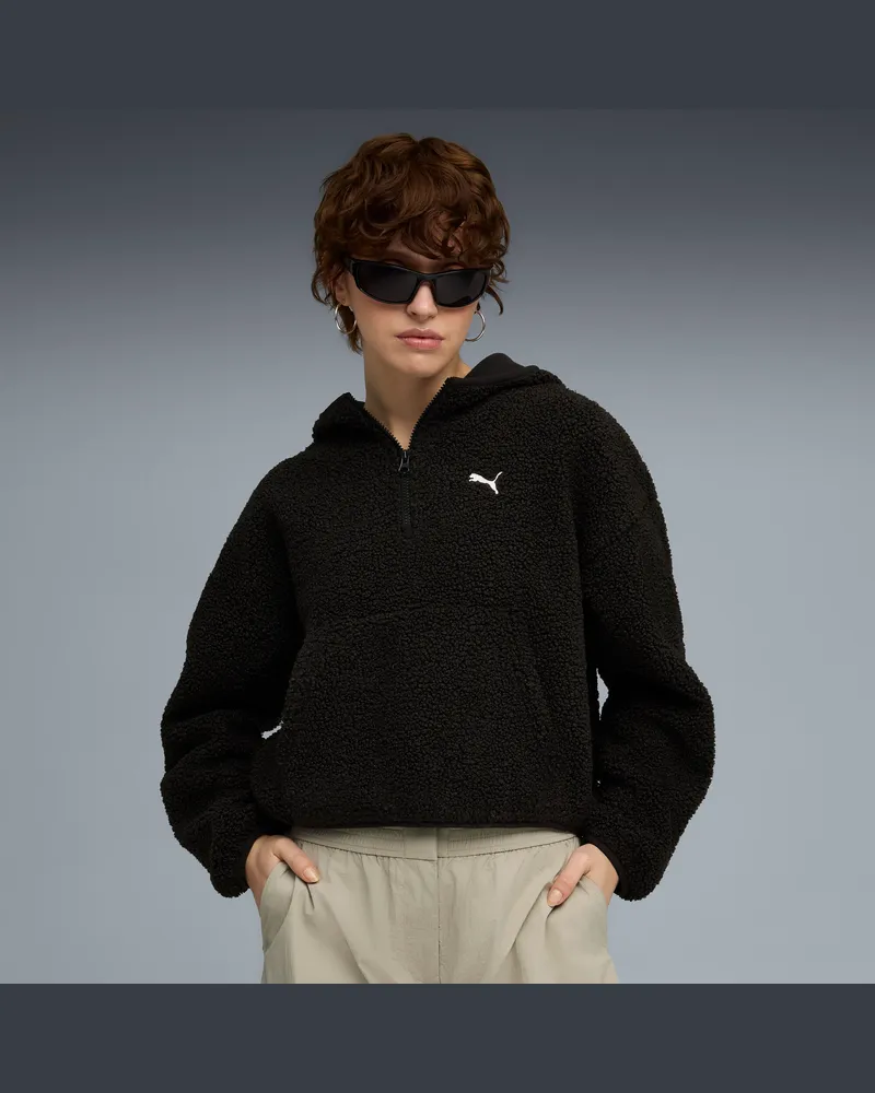 Puma Felpa con cappuccio oversize in pile Wardrobe Essentials da donna, Abbigliamento, Nero Black