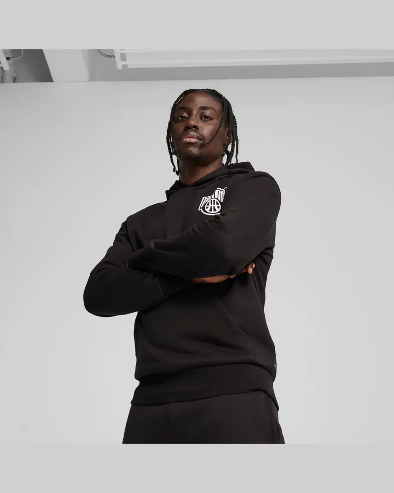 Puma Felpa con cappuccio da basket Posterize da uomo, Abbigliamento, Nero Black