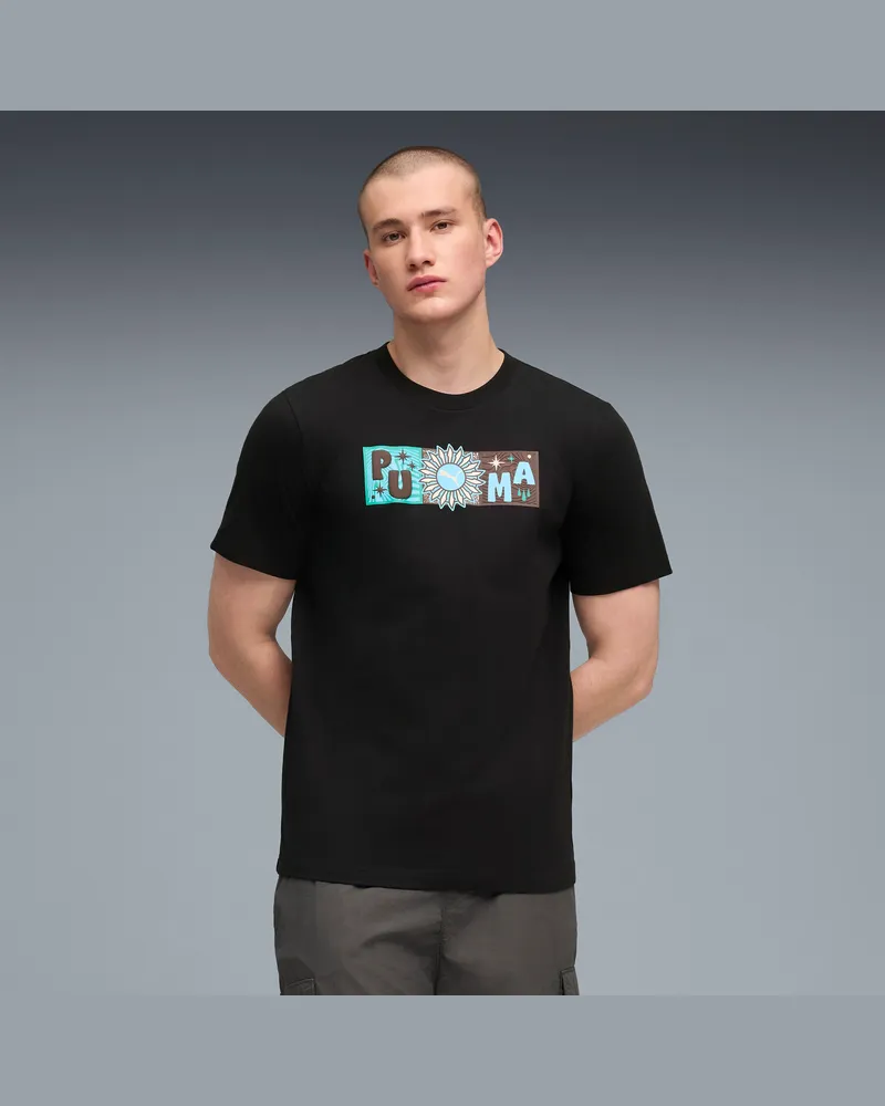Puma T-shirt con grafica Sunset Drive da uomo, Abbigliamento, Nero Black