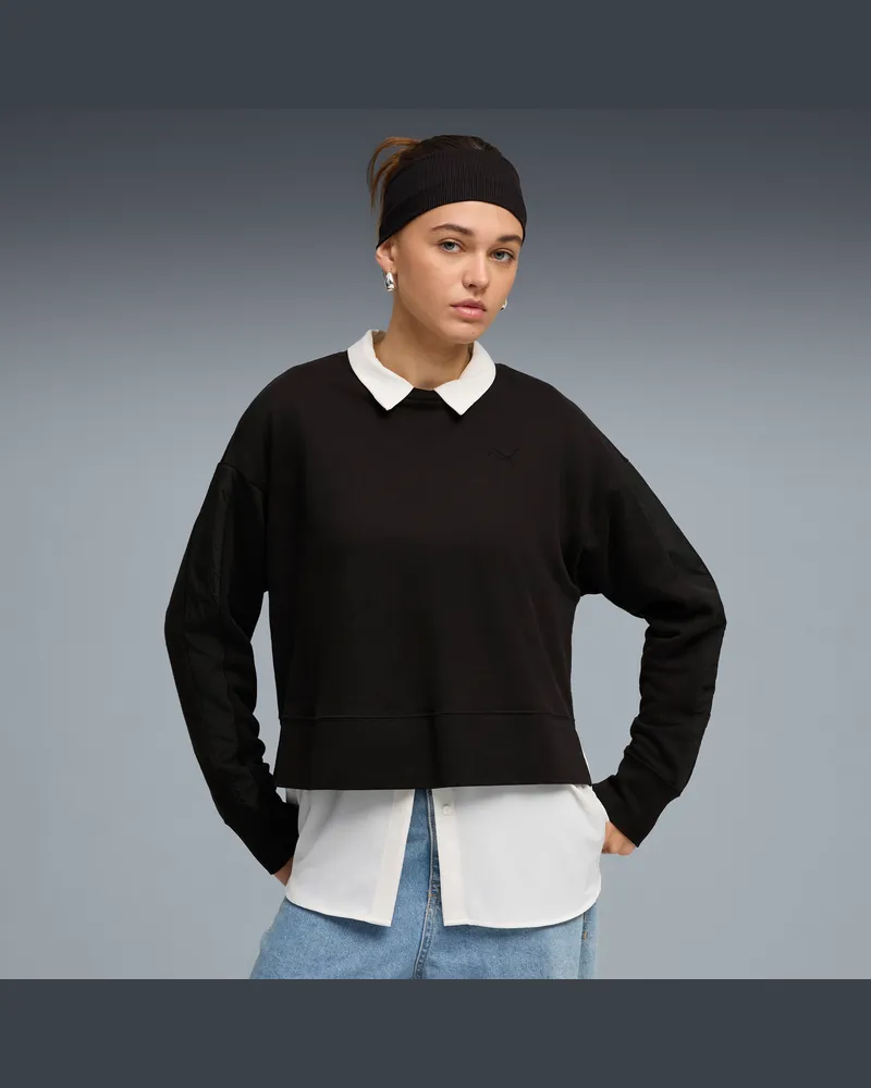 Puma Felpa girocollo HER dal taglio morbido da donna, Abbigliamento, Nero Black