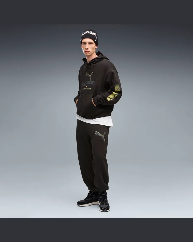 Puma Pantaloni da tuta in pile con grafica  Sport dal taglio morbido da uomo, Abbigliamento, Nero Black