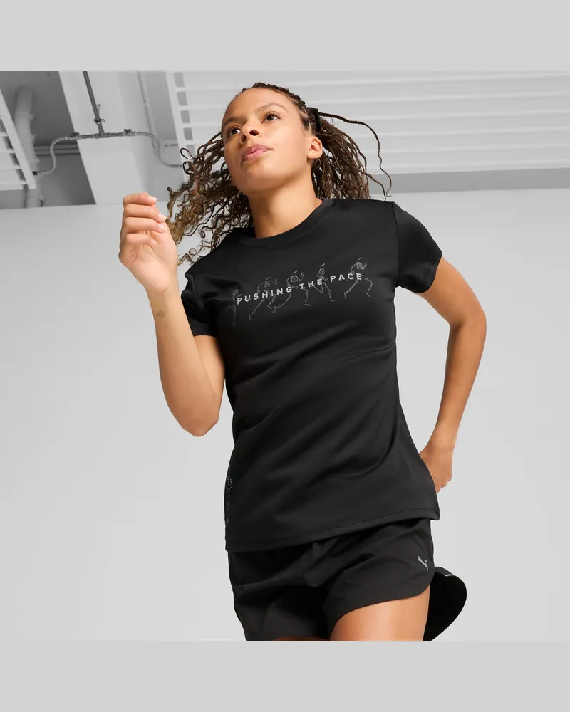 Puma T-shirt da running con slogan grafico da donna, Abbigliamento, Nero Black