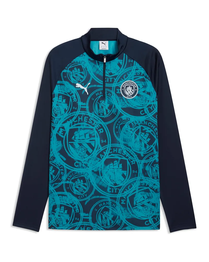 Puma Maglia da riscaldamento con zip Manchester City da uomo, Accessori, Blu Blue