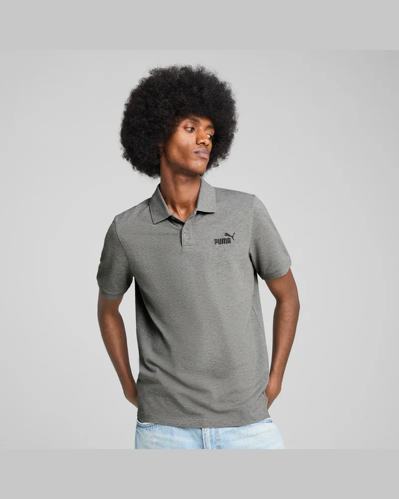 Puma Polo in piqué con logo Essentials N. 1 da uomo, Abbigliamento, Grigio Gray
