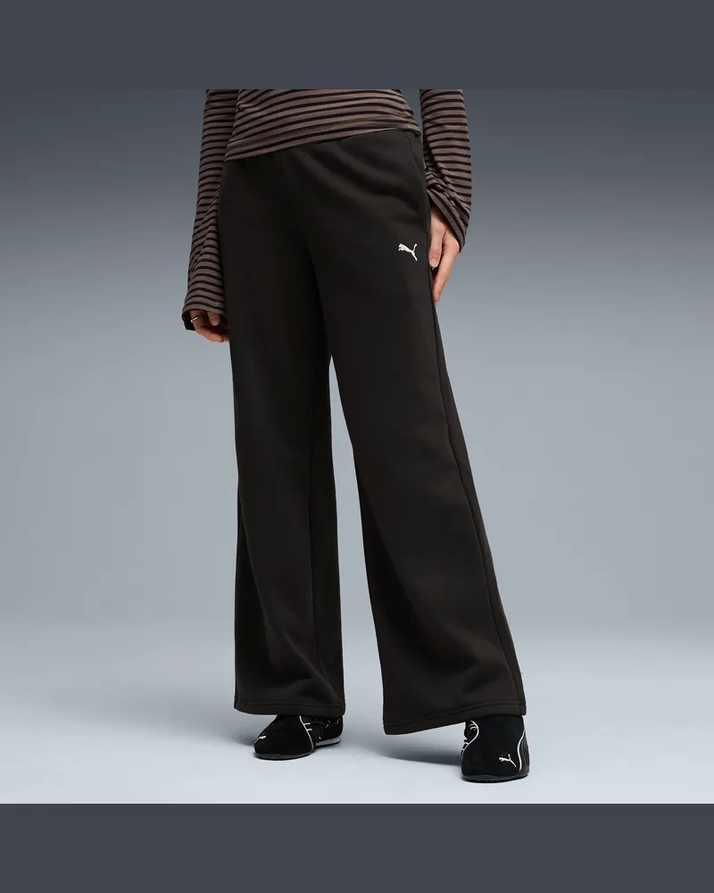 Puma Pantaloni a gamba larga in pile Essentials Cat da donna, Abbigliamento, Nero Black