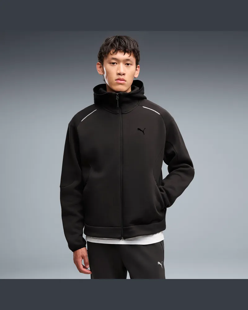 Puma Felpa con cappuccio e zip TECH dal taglio morbido da uomo, Abbigliamento, Nero Black