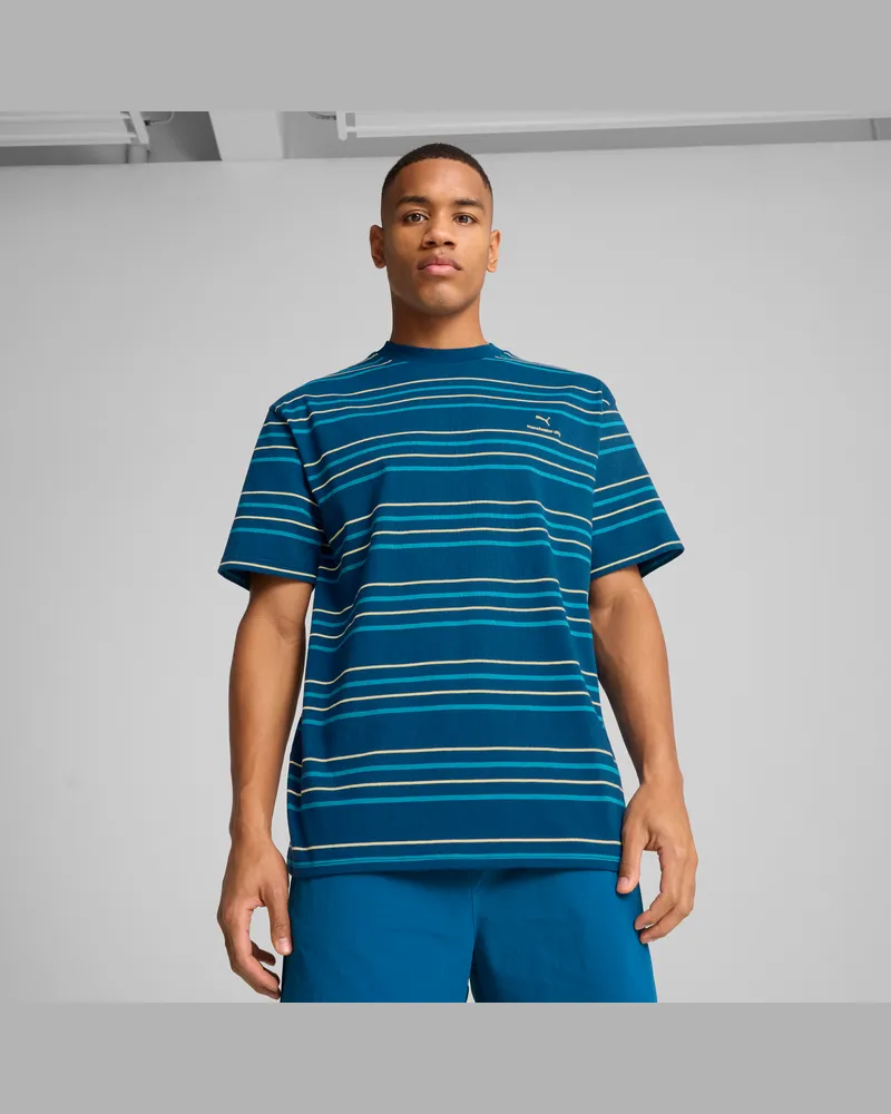 Puma T-shirt a righe Manchester City MMQ da uomo, Abbigliamento, Blu Blue