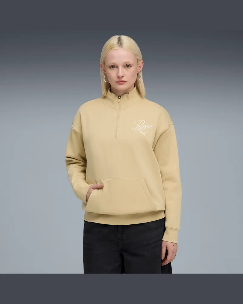 Puma Felpa girocollo con zip Essentials dal taglio morbido da donna, Abbigliamento, Nero Black