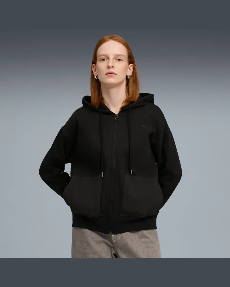 Puma Felpa con cappuccio e zip  Class dal taglio morbido da donna, Abbigliamento, Nero Black