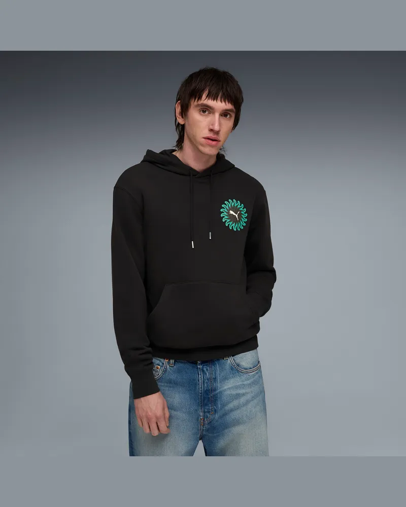 Puma Felpa con cappuccio Sunset Drive da uomo, Abbigliamento, Nero Black
