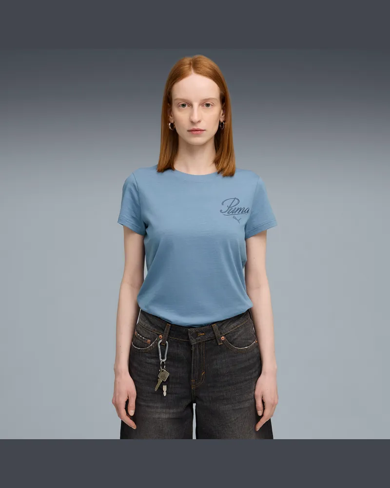 Puma T-shirt ESS SCRIPT da donna, Abbigliamento, Blu Blue
