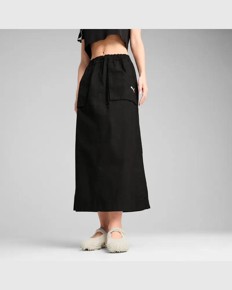Puma Gonna lunga in tessuto con zip FUTURE..ARCHIVE da donna, Abbigliamento, Nero Black