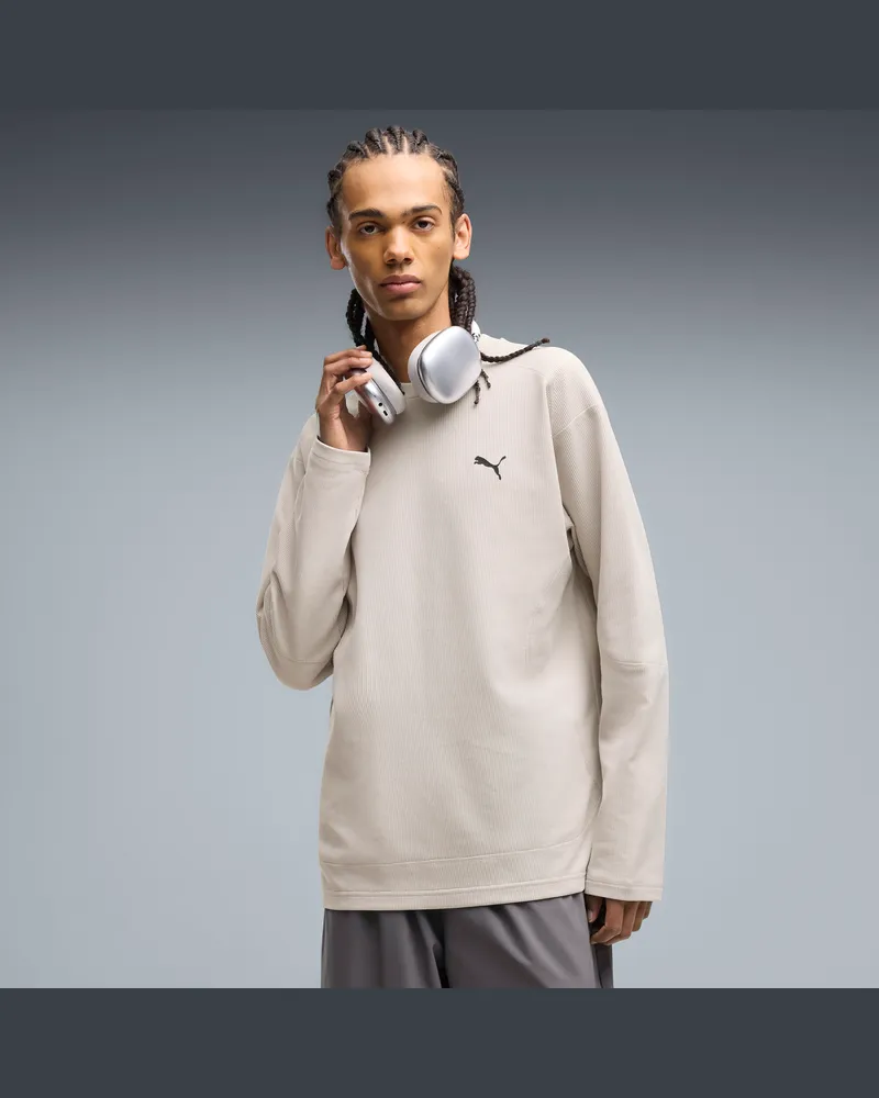 Puma Maglietta TECH a maniche lunghe con motivo a nido d'ape dal taglio morbido da uomo, Abbigliamento, Beige Beige