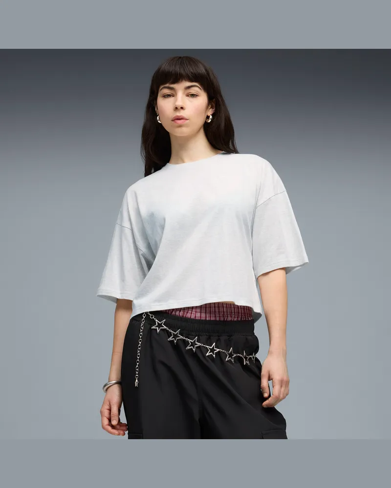 Puma T-shirt cropped oversize WARDROBE ESS da donna, Abbigliamento, Bianco White