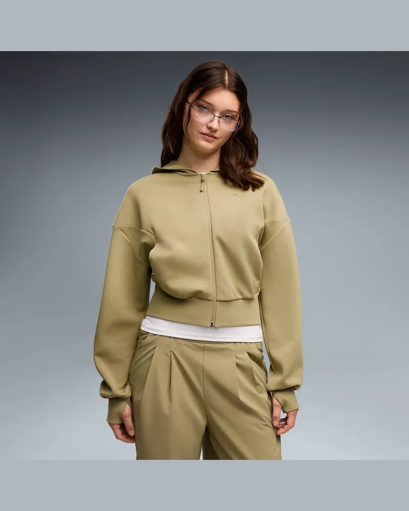Puma Felpa con cappuccio e zip TECH SENSE da donna, Abbigliamento, Marrone Brown