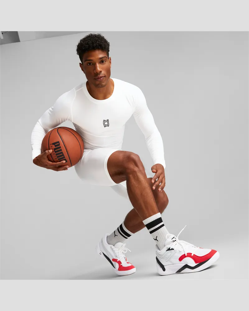 Puma Maglietta a maniche lunghe da basket Media Day da uomo, Abbigliamento, Bianco White