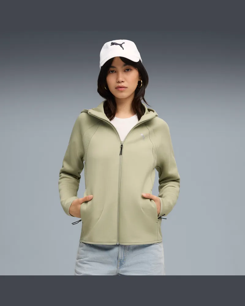 Puma Felpa con cappuccio e zip integrale Evostripe da donna, Abbigliamento, Verde Green
